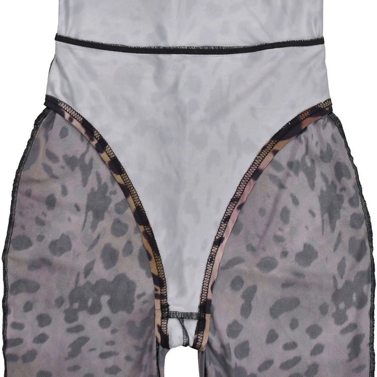 HBLL Sexy Leopard Print Bodycon Jumpsuits Women Long Sleeve Skinny One Piece Rompers Midnight Streetwear Sheer Mesh Overalls