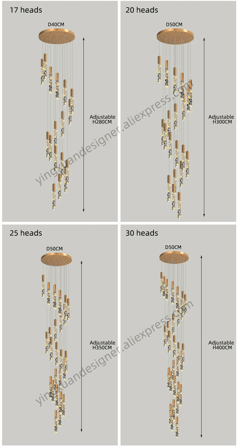 Crystal Staircase Pendant Lamp Modern Gold Lighting Fixture Ceiling Hang Pendant Light Luster Indoor Villa Loft Stair Chandelier