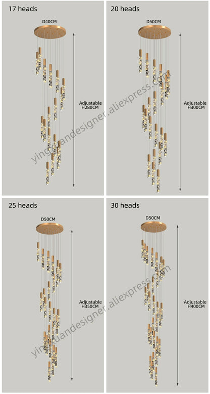 Crystal Staircase Pendant Lamp Modern Gold Lighting Fixture Ceiling Hang Pendant Light Luster Indoor Villa Loft Stair Chandelier