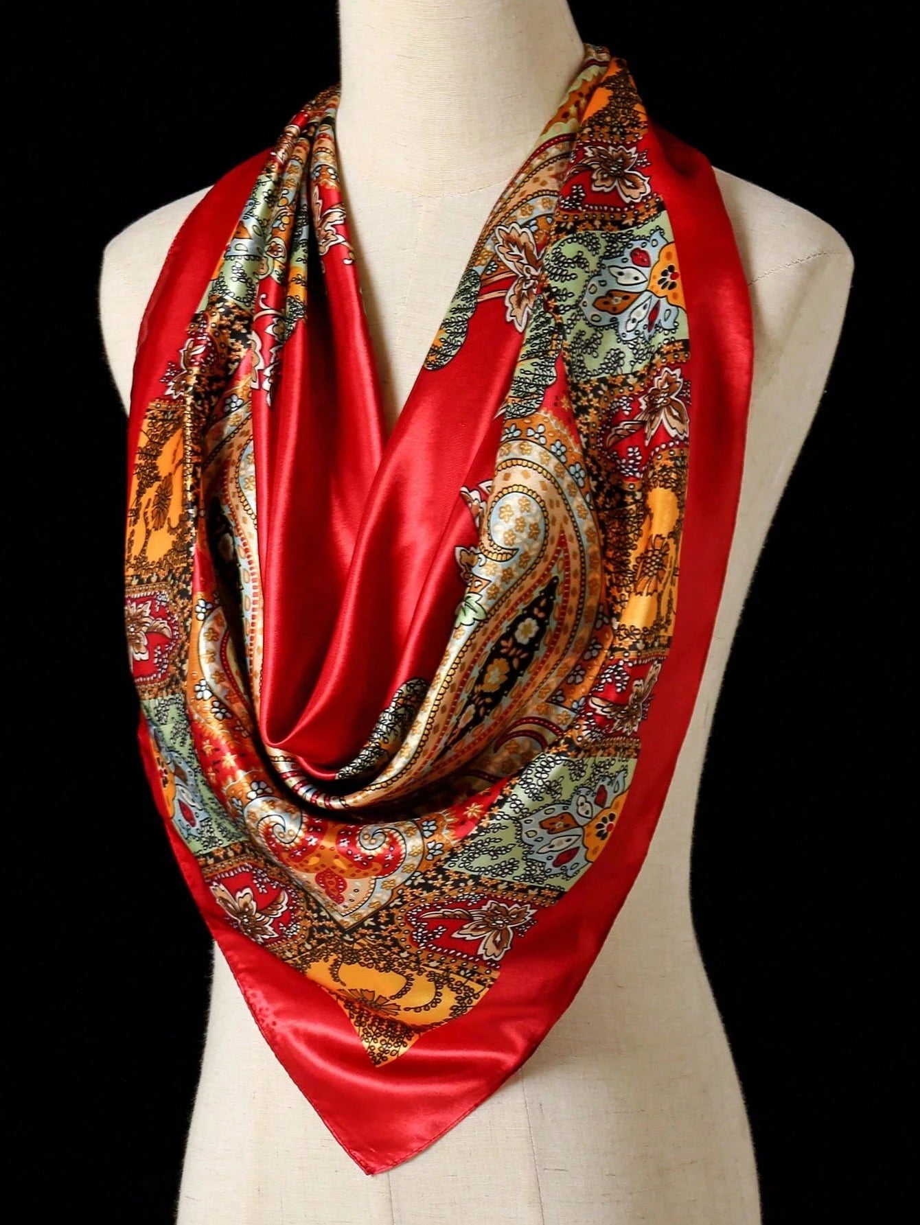 1pc Bohemian Print Faux Silk Satin Scarf Square Hijab New Elegant Floral Women Bandana Shawl Breathable Versatile Scarves
