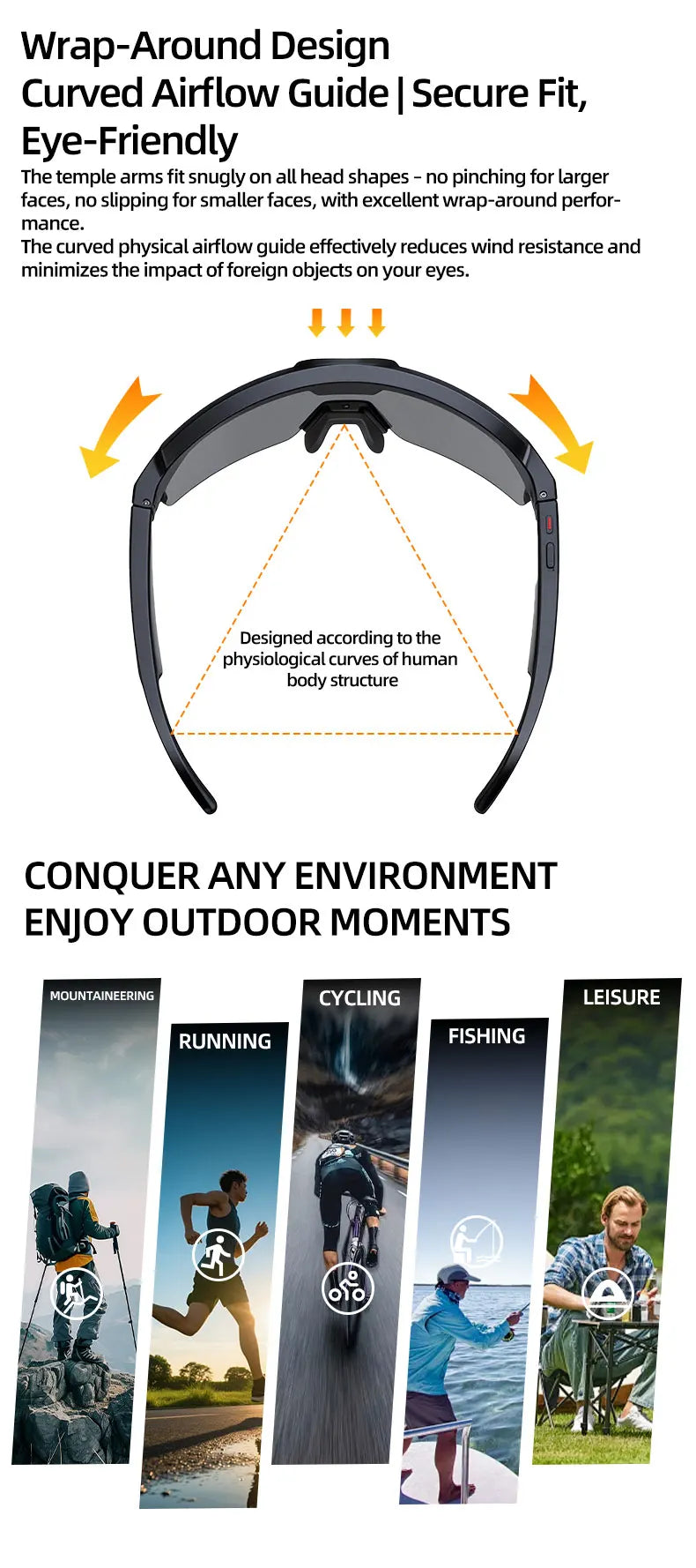 Smart Glasses with 4K HD Anti-Shake Camera & 3D Stereo Speakers Polarized UV400 Sport Sunglasses Bluetooth AI Outdoors Video POV
