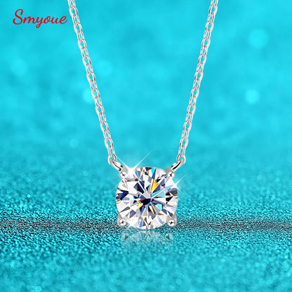 Smyoue White Gold Plated 1-10CT Moissanite Necklace for Women Classic Four Claws Pendant Wedding Jewelry 925 Sterling Silver