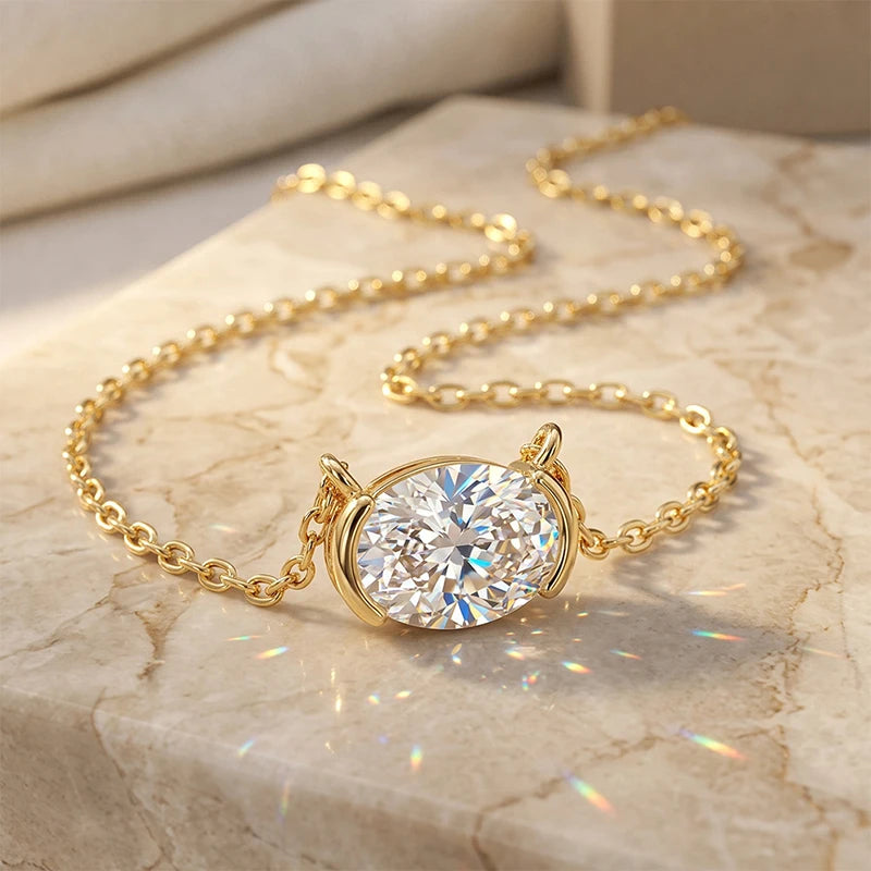 1CT Oval Moissanite Pendant Necklace Real S925 Sterling Silver Sparkling Lab Diamond for Women Fine Jewelry