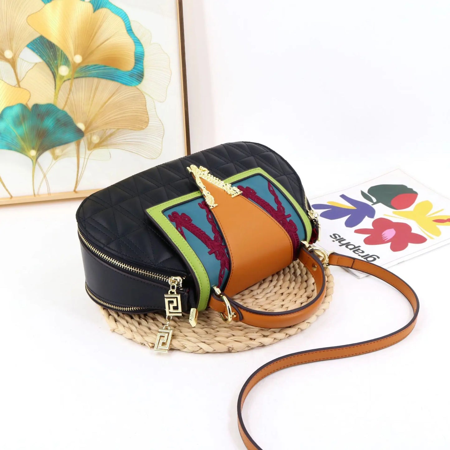 Luxury Women's Bag with V Ladies Leather Handbag Female Shoulder Bag Diamonds Crossbody Luxury Handbags Women Embroidery Bags