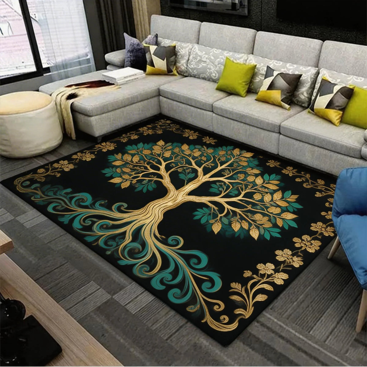 Tree of Life Pattern Large Area Rug Non-slip Machine Washable for Living Room Bedroom Laundry Entryway Home Decor Carpet Mat