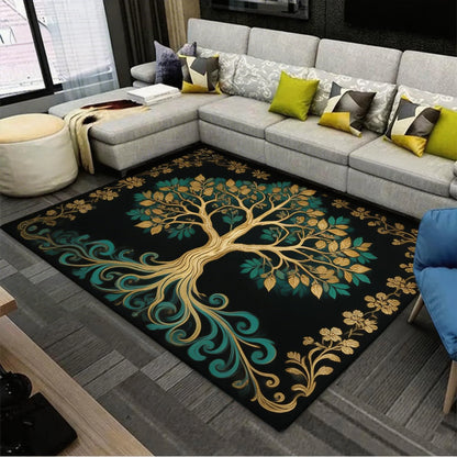 Tree of Life Pattern Large Area Rug Non-slip Machine Washable for Living Room Bedroom Laundry Entryway Home Decor Carpet Mat