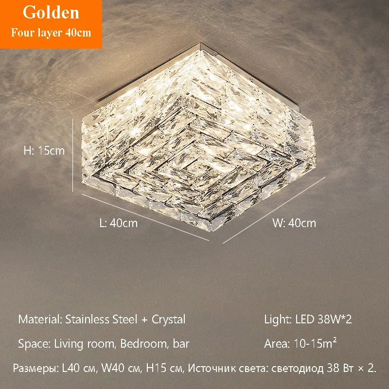 Modern Nordic Luxury Crystal LED Ceiling Light Gold Chrome Flush Mount Lamp for Living Dining Room Bedroom Home Decor Lighting