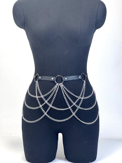 Women Fashion PU Leather Belt  Street Style Adjustable Garter Belt Cool Punk Gothic Exotic with Leg Jeans Decorative Accessory