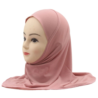 Kids Islamic Hijab Arab Girls Muslim Turban Scarf Shawls Cap Solid Color Fit 2-6 Years Old Children Wear Directly Instant Hijab