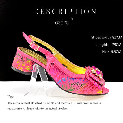 QSGFC Italian Design Color Matching Rhinestone Comfortable High Heel Shoes And Bag Fashion Style Pointed-Toe Shoes For Women