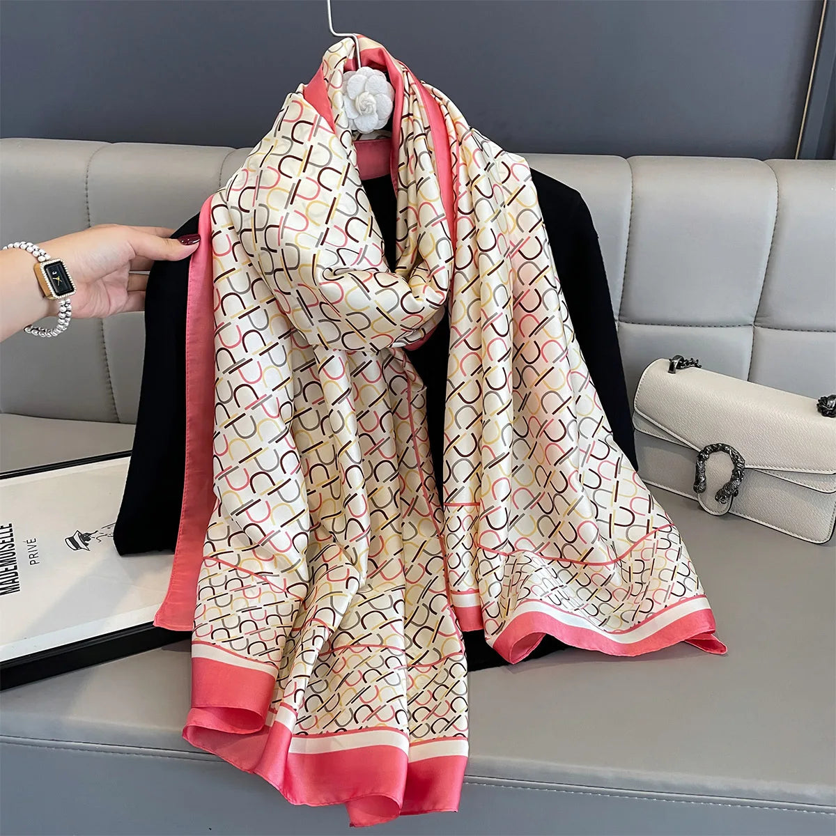 180*90cm Large Silk Satin Scarf Women Fashion Printed Scarf Spring And Summer Styles New Shawl Wrap Female Hand 2025 NEW