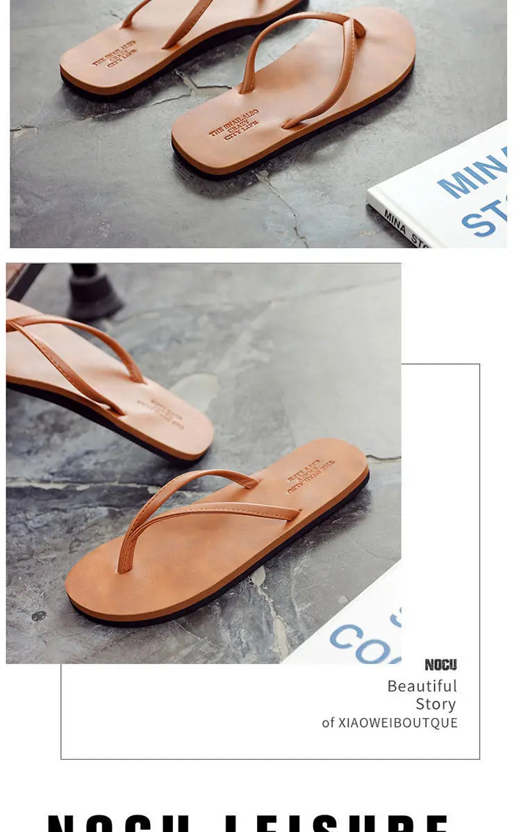 Men's anti slip flip flops, new couple's slippers for summer wear, durable leather, simple and fashionable beach shoes