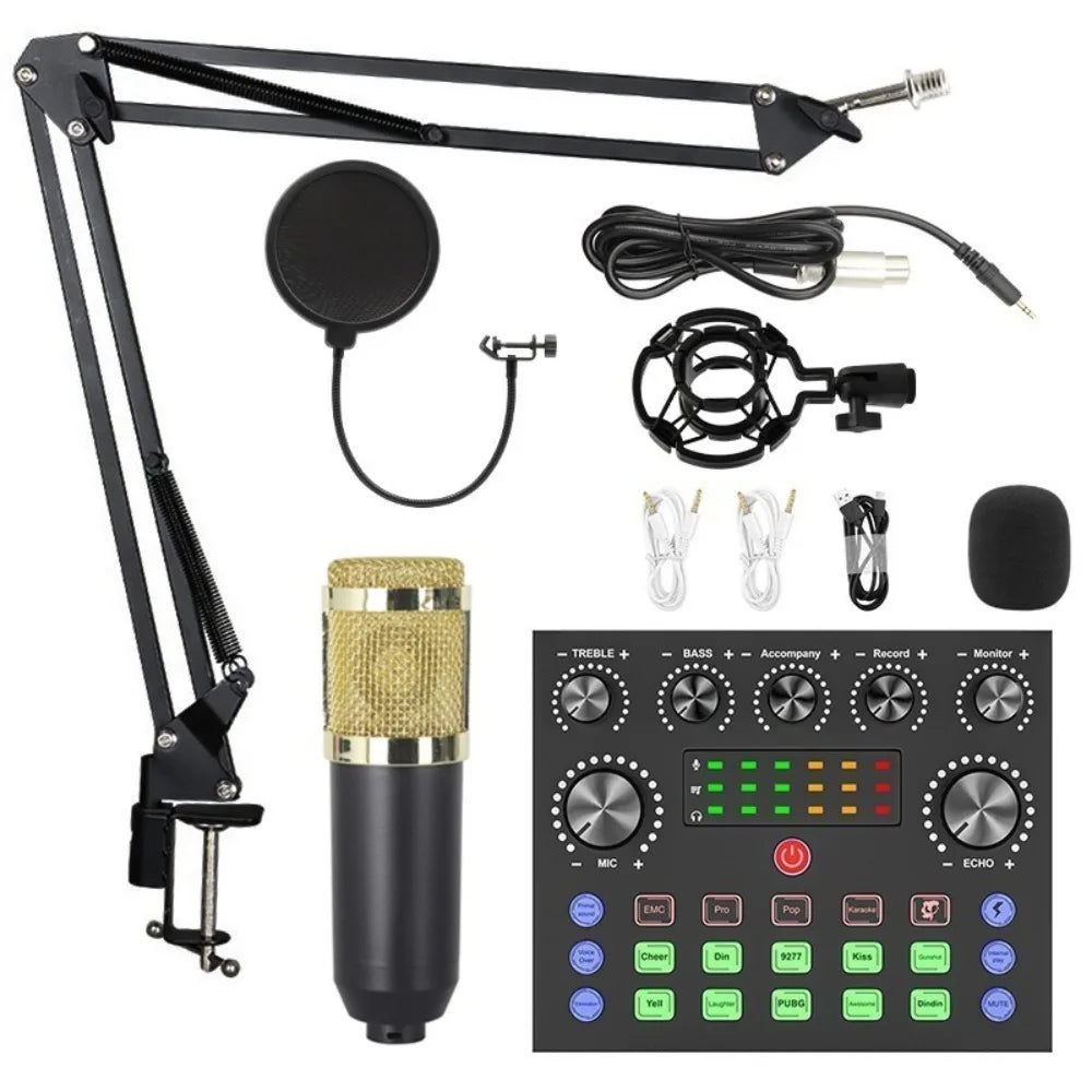 BM800 Condenser Microphone Kit Computer Sound Card Streaming Voice Changer Microphone Mobile Phone V8Sound Card Set Karaoke