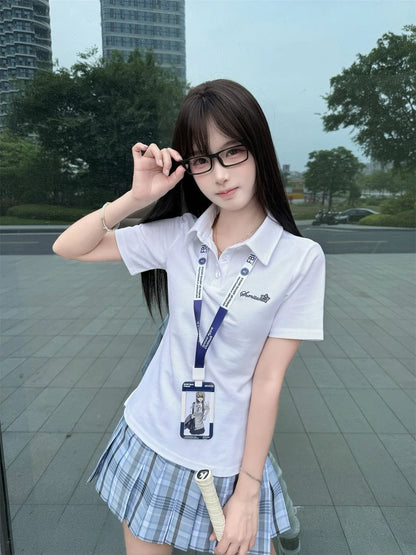 Japanese JK Uniform Polo Shirt and Skirt Suit Spring and Summer Wear Genuine All-match College Style Female Cute Lady Quiet