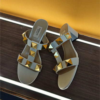 Women's Sandals Summer Gladiator Heeled Sandals Luxury Heeled Slippers Rivets Open Toe High Heels Elegant Ladies Shoes Women