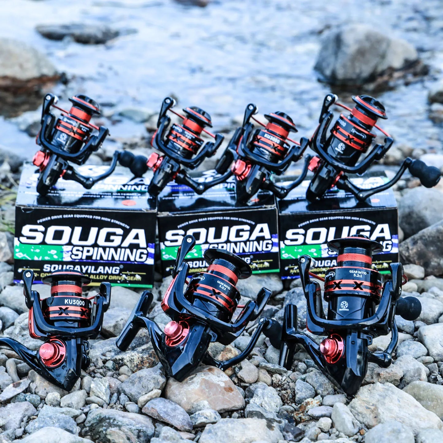 Sougayilang Spinning Fishing Reel 1000-7000 Series 5.2:1 Gear Ratio Aluminum Spool Ultra Smooth Reel Max Drag 20kg Fishing Tool