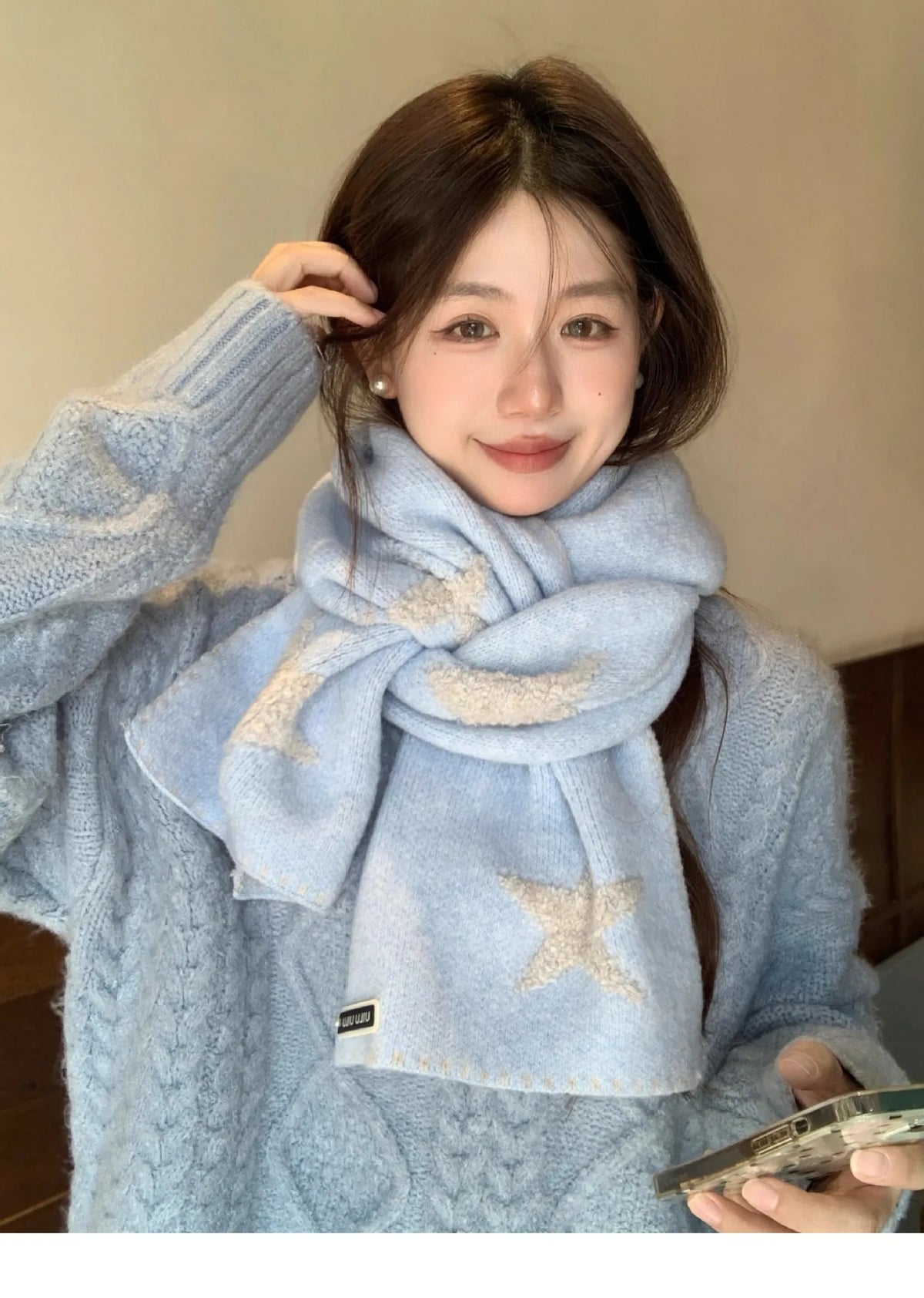 Women's Scarves Korean Star Sweet Kawaii Thickened Warm High Quality Shawl For Girl Versatile Cute Preppy Style Scarf Winter