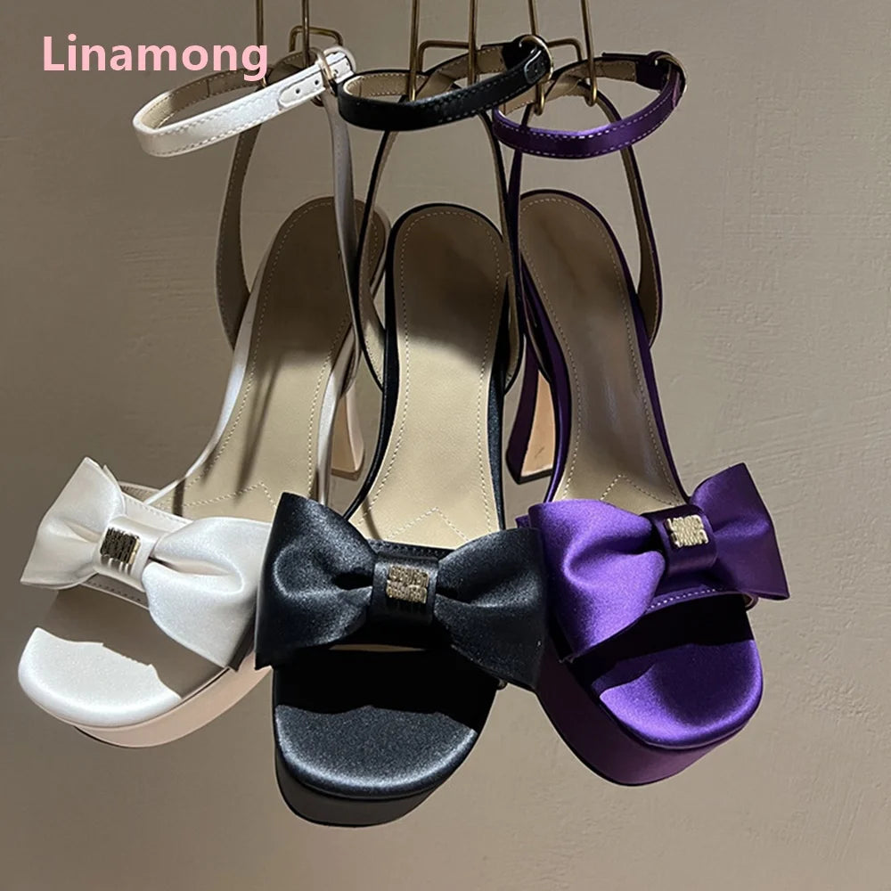 Slik Butterfly-knot Platform Fashion Sandals For Female Women Round Toe Luxury Elegant Design Ankle Buckle Strap Sexy Shoes