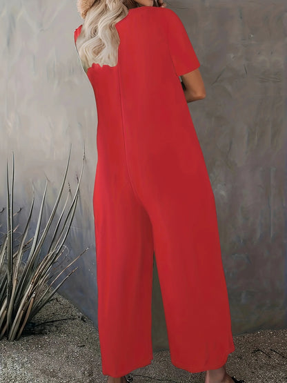 Plus Size 0XL-5XL Summer Rompers Overalls Women's Solid Color Jumpsuit with Pockets Casual Fashion Short Sleeve Jumpsuits