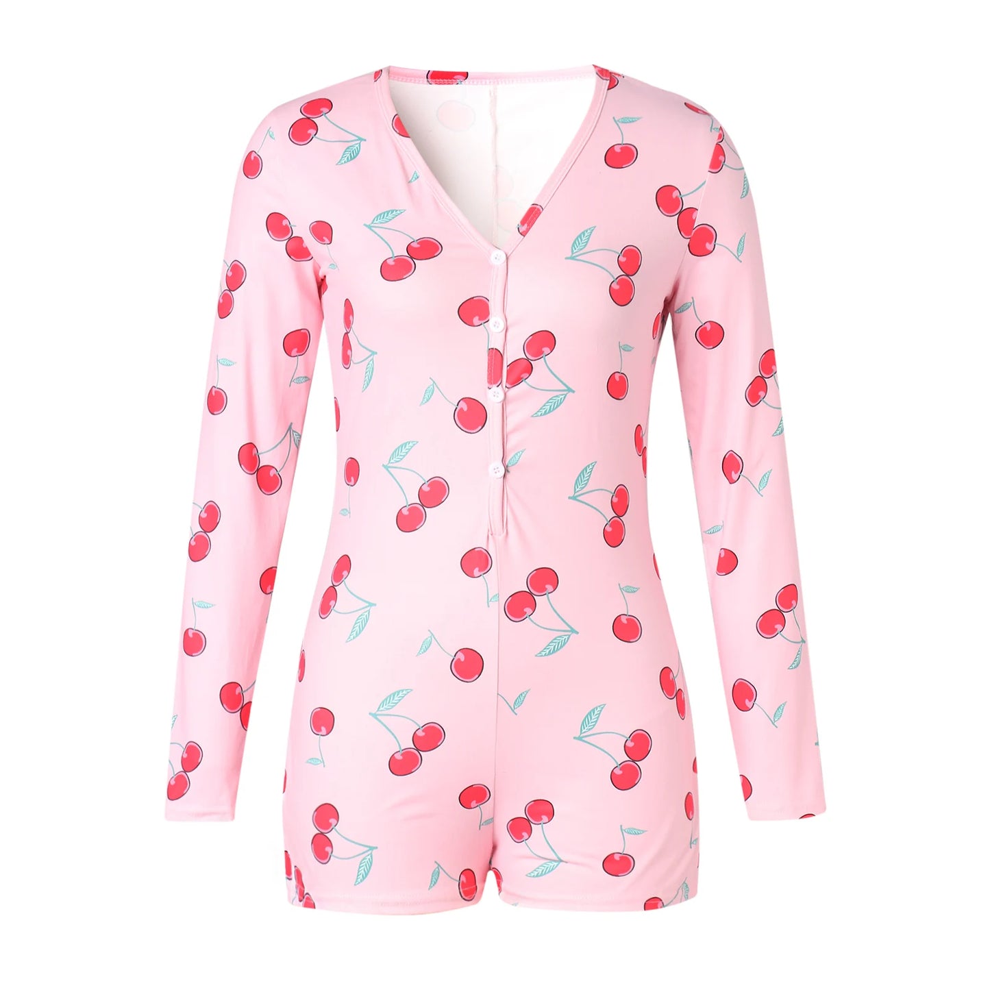 Combhasaki Women's Sexy High Waist Functional Buttoned Flap OnesEies Casual Pattern Print Romper Long Sleeve Playsuit Homewear