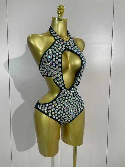 Sexy Sparkly Diamonds Swimsuit Bar Bikini 2026 Fashion Women Crystal Handmade One-piece Bodysuit Swimsuit Stage Photoshoot Wear