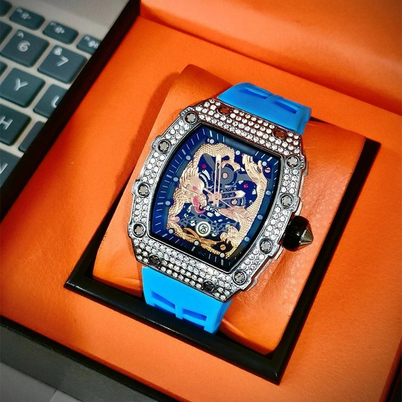 2026 popular wine barrel type quartz watch men's diamond-set business fashion large dial quartz watch