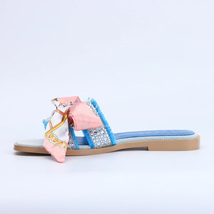 Flat Luxury Rhinestone Sandals Women's Summer Brand Sandals Cute Slide Sandals 204