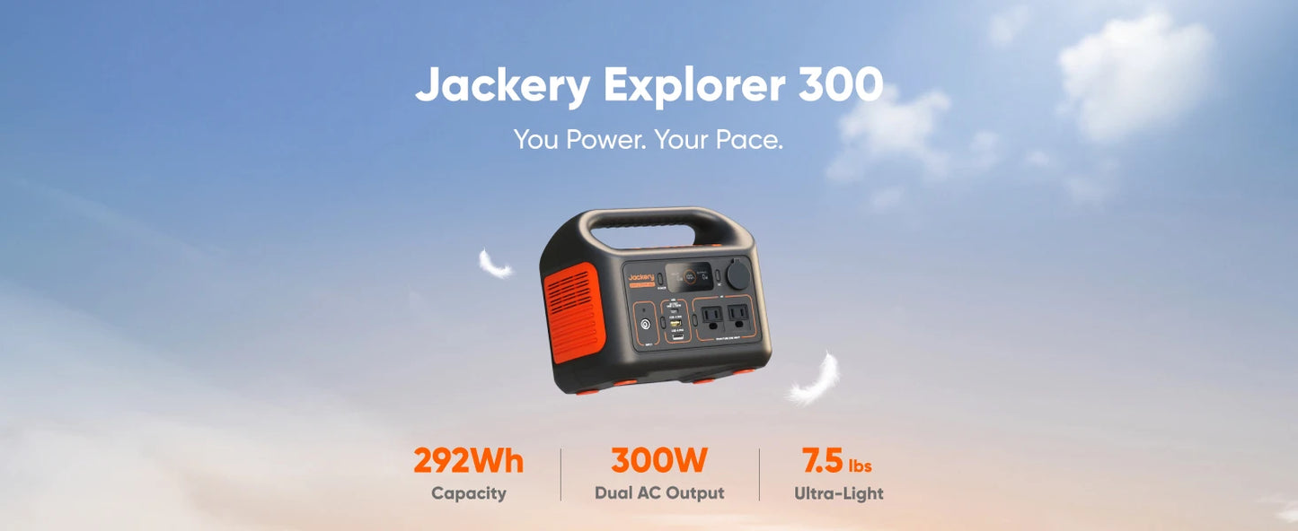 Jackery Portable Power Station Explorer 300New with 5M Extension Cord, Solar Generator for Outdoors Camping,Travel