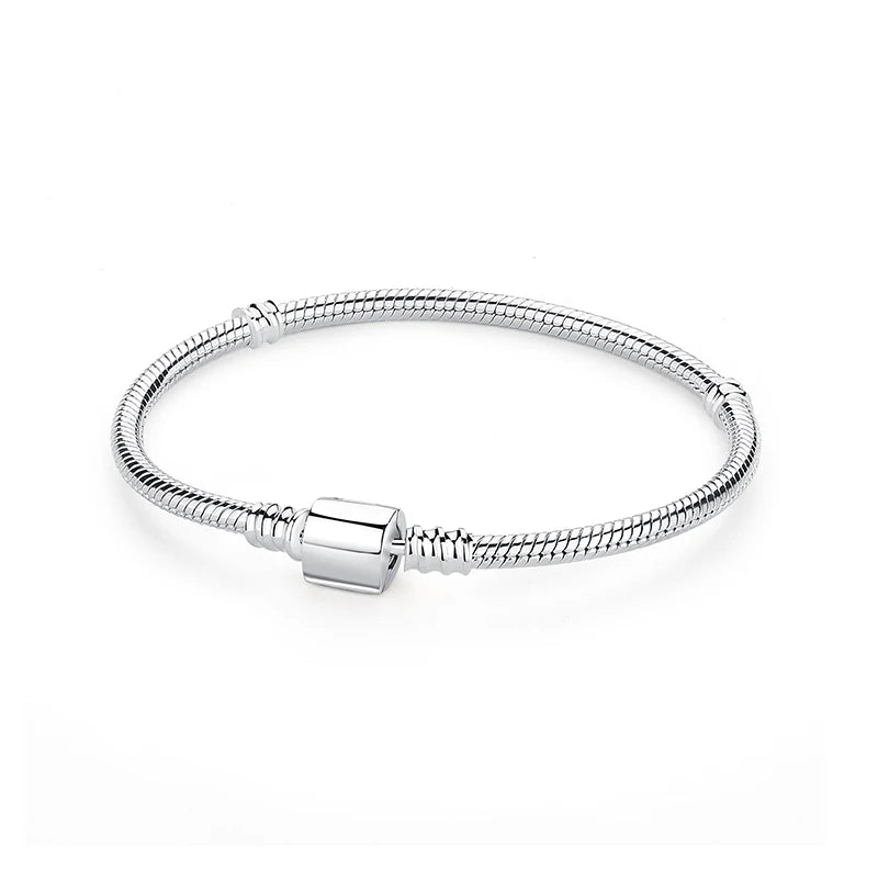 Original 925 Sterling Silver Bracelets Bangles Love Heart Clip Charms Beads Snake Chains For Women Rose Gold DIY Luxury Jewelry