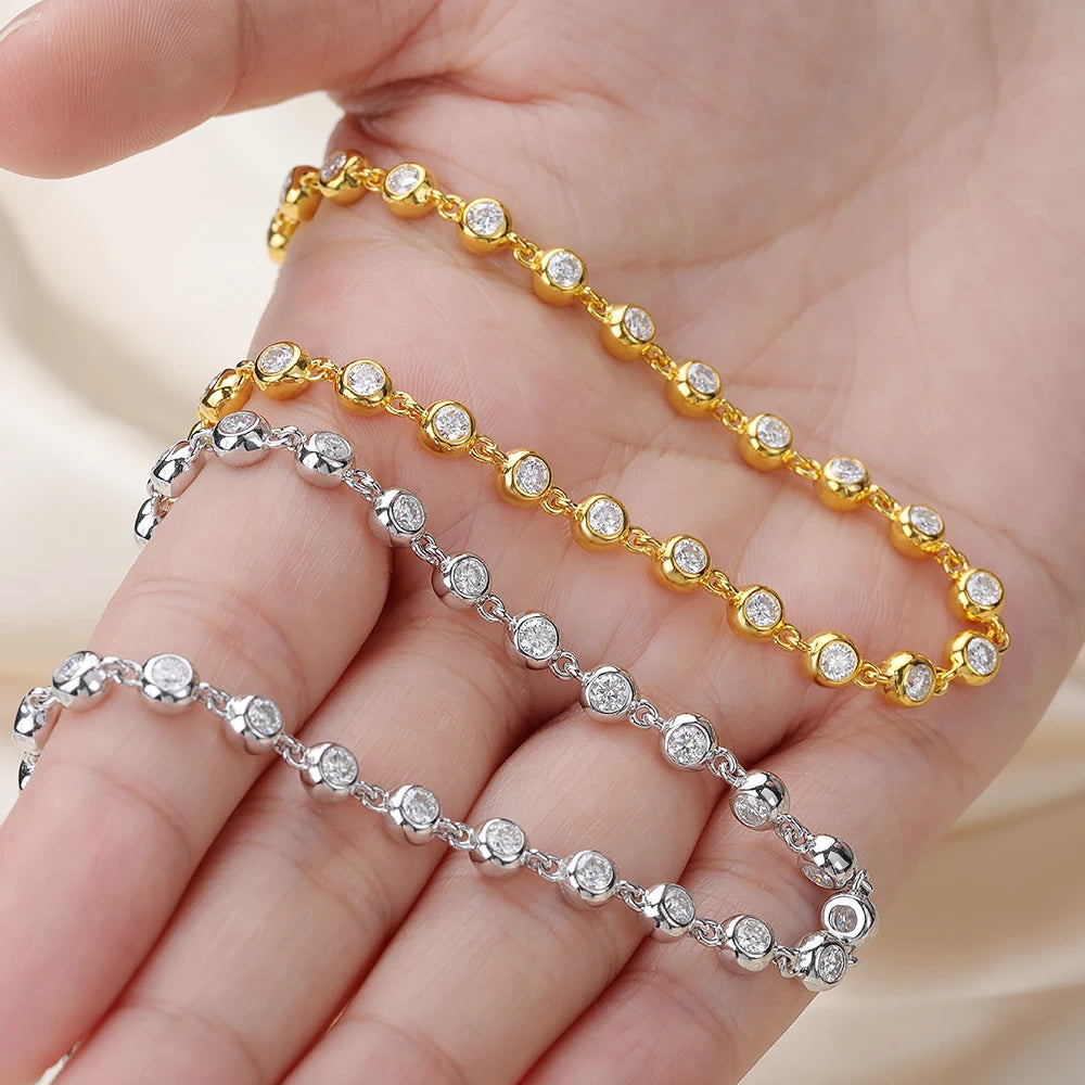 FEOBUR 3mm Round Moissanite Tennis Necklace for Women Certified S925 Sterling Silver Bubble Diamond Choker High Quality Jewelry