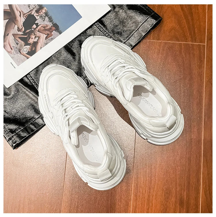 ZJR 14cm Chunky Sneakers for Women Super Increasing Women Shoe High Quality Real Leather Shoes Lightweight Platform Shoes 8-14cm