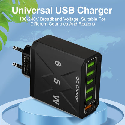 6 Ports USB Charger Fast Charging QC3.0 Travel Charger For iPhone17 16 Samsung Xiaomi Vivo Mobile Phone Adapter EU US UK Plug