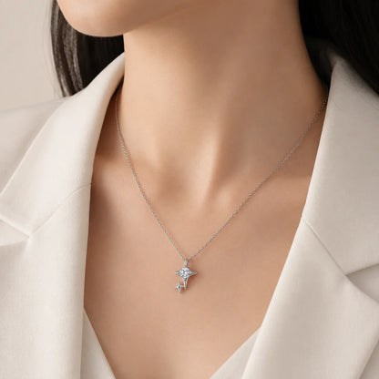 Moissanite Star Pendant Necklace Four Point Double Star O Chain S925 Sterling Silver D Color VVS1 GRA Certified Gift for Women