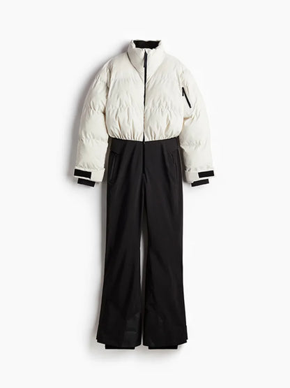 Fashion Hooded One-Piece Ski Jumpsuit Women Stand Collar Zipper High Waist Solid Windproof Outwear 2026 Winter Lady Skiwears New