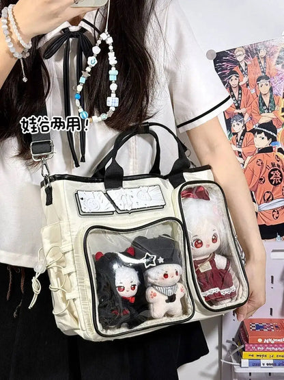 New Y2K Cute Ita Shoulder Bag Large Capacity Backpacks Lolita Girl Transparent Cosplay Handbags DIY Badge Display Crossbody Bags