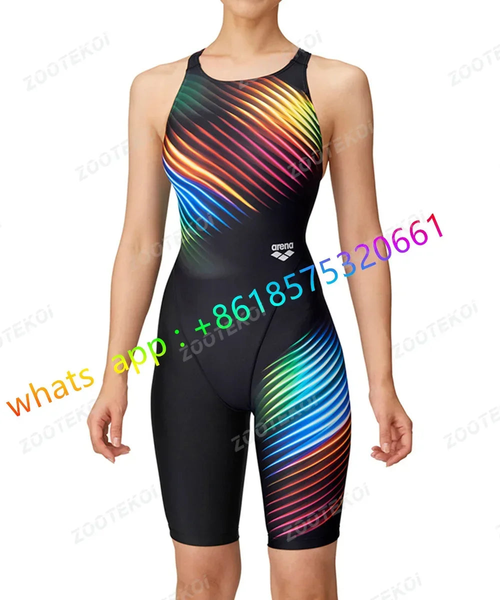 Womens One Piece Bodysuit Swimsuit Triathlon Competitive Pro Training Knee Length Swimwear Swimming Pool Comfort Bathing Suit