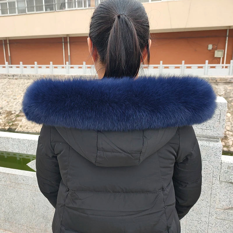 100% Real Fox Fur Collar Winter removable fur Hood Trims Warm Furry Decor Shawls for Coat Parkas Luxury Female fur Scarf
