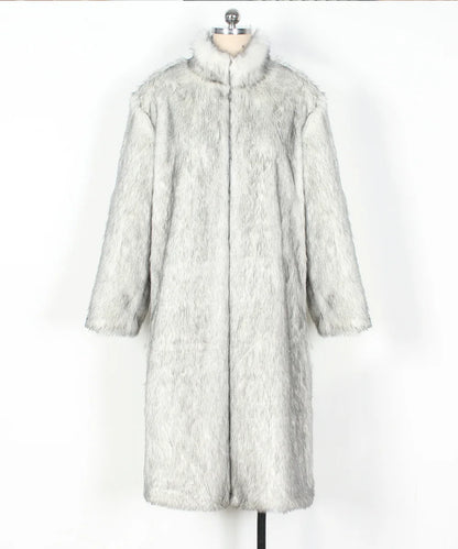2026 Winter Stand Collar Faux Fur Long Coat Women Elegant Long Sleeve Fluffy Plush Jacket Lady Casual Thick Warm Furry Outwear