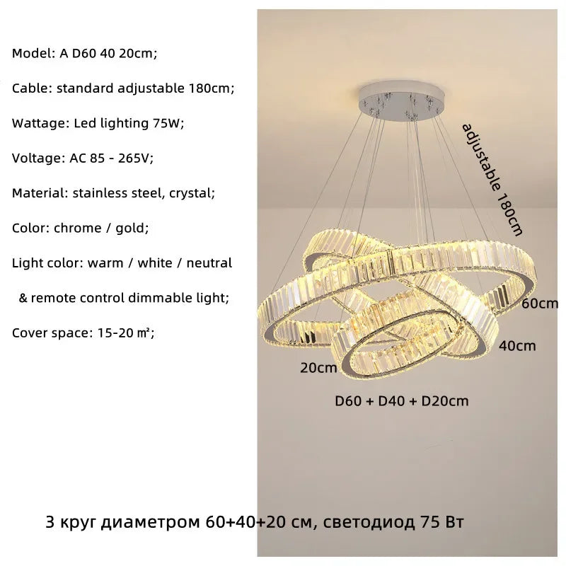 Modern Luxury Led Dimmable Pendant Lights Lustre Living Room Chandelier Lamp Fixtures Foyer Shiny Steel  Luminarias Light