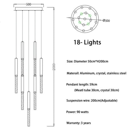 Nordic Minimalist Indoor Pendant Light Fixture Modern Ceiling Crystal Led Chandelier Long Hanging Lamp for Staircase Living Room