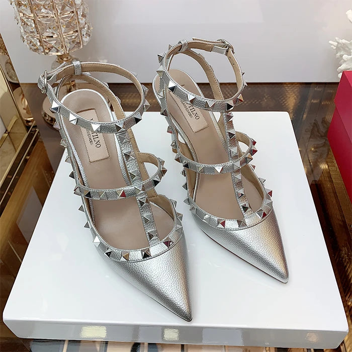 Women's Gladiator sandals Summer 2026 Luxury With Ankle Strap Pointed Toe Fashion Rivet High Heels Party Ladies Shoes Women 10cm