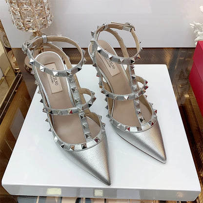 Women's Gladiator sandals Summer 2026 Luxury With Ankle Strap Pointed Toe Fashion Rivet High Heels Party Ladies Shoes Women 10cm