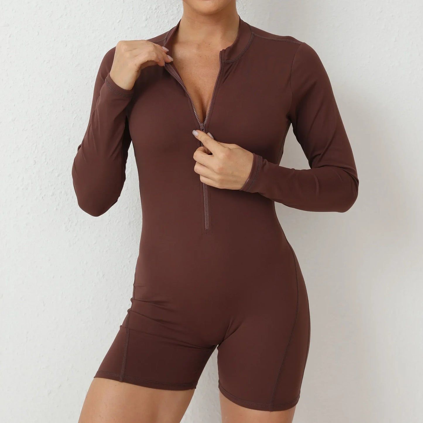 Seamless Yoga Zipper Jumpsuits Sports Fitness Beauty Back Hip-Lifting Long-Sleeved One-Piece Workout Gym Bodysuits for Women
