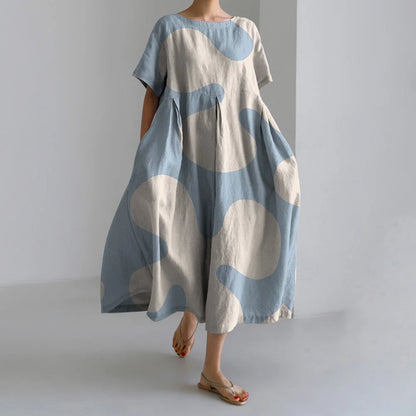 Holiday Casual Striped Printed Dresses Summer Women's Round Neck Short Sleeve Dresses Plus Size Pockets Elegant Party Dresses