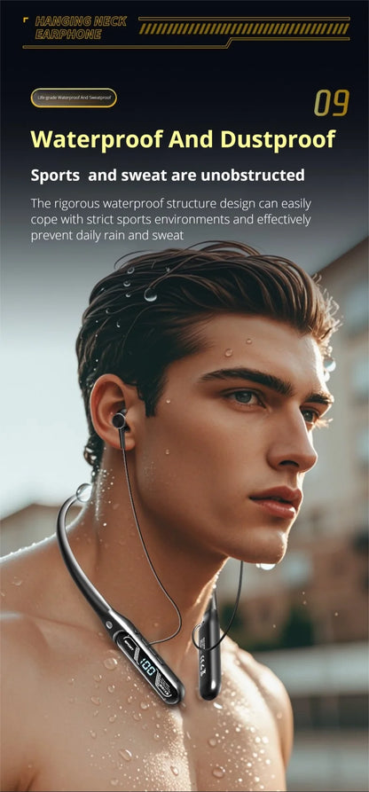 EARDECO Dual Screen Neckband Earphones Bass 5.4 Bluetooth Headphone Sport Wireless Headphones Outdoor Waterproof Dustproof