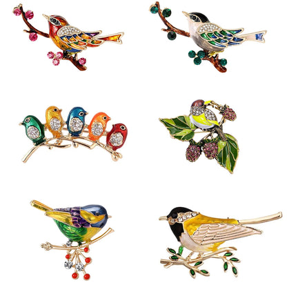 Fashion Magpie Brooch Cute Bird Flower Enamel Rhinestone Corsage Pin Clothing Accessories Jewelry
