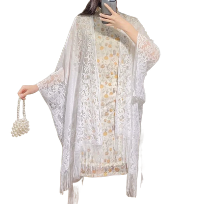 Ethnic Style Chinese Dress Shawl Elegant Design Versatile Use Long Fringed Scarf Warm Material Fringed Edge Velvet Scarf