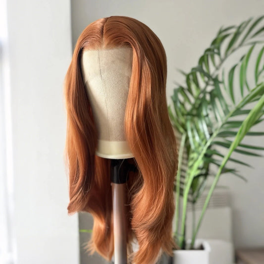 Long Wavy Layered Auburn Synthetic Hair Copper Red 13X4 Lace Front Wigs for Women Ginger Orange Body Wave Daily Party Cosplay