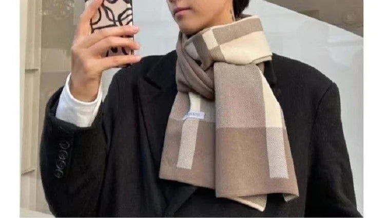 Winter Men Scarf Keep Warm Scarf Casual Fashion Brand Designers Knit Neckerchief Patchwork Wool Cashmere Scarf Shawl Wrap AC2228