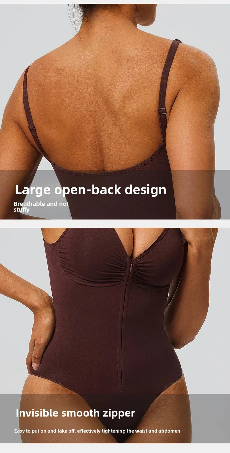 Seamless Bodysuit with Strong Compression Molding Abdominal Compression Underwear Straps Zipper One-Piece Shapewear Yoga Sets